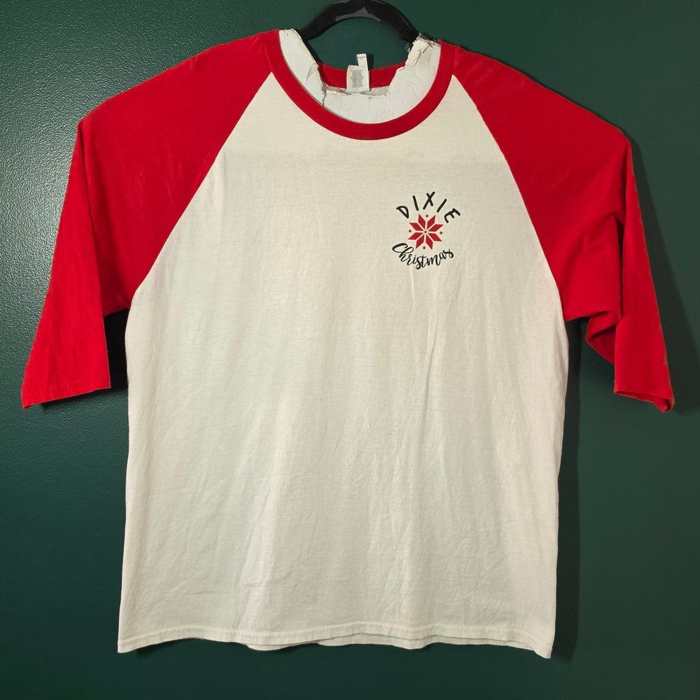 Gildan Christmas in Dixie Mississippi Raglan Baseball Tee Red White XL